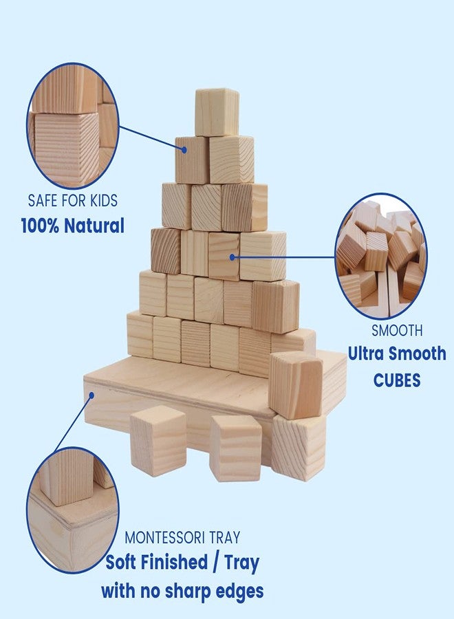 GIFT EQUALS LOVE Wooden Building Blocks Cubes with Tray for Crafts DIY Project Montessori Toy Set of 50 Cubes & 2 Trays 3CM*3CM for Kids (50 PCS Set) - Image 2